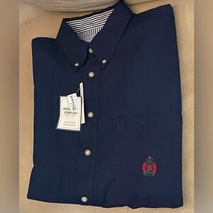 Bugle Boy size L men’s blue VTG button up short sleeve shirt NEW